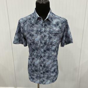 7 Diamonds Men's XL Blue Geometric 4-Way Stretch Short Sleeve Button-Front Shirt